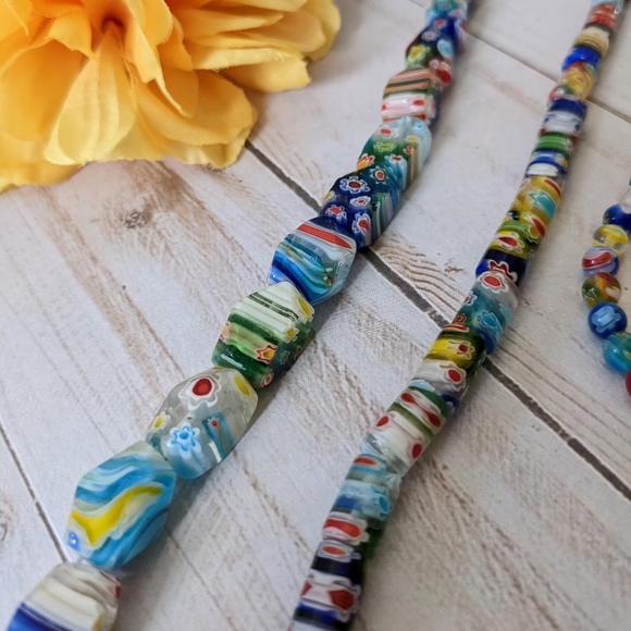 3 Multicolored Millefiori Glass  Beaded Strands - Picture 3 of 6